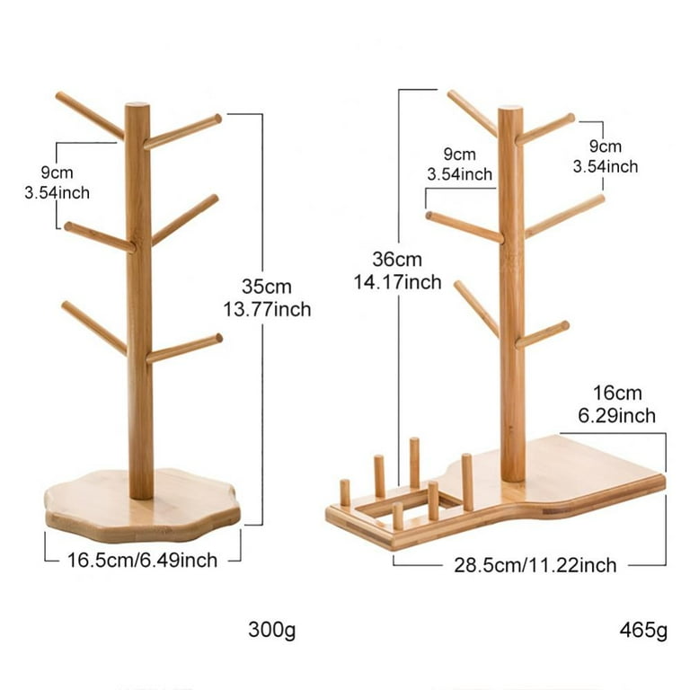 Mug Holder Tree, Bamboo Mug Rack, Coffee Cup Holder, Bamboo Mug Tree Stand, Coffee  Cup Rack Dryer with 6 Hooks 