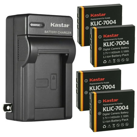 Kastar 4-Pack Battery and AC Wall Charger Replacement for Kodak KLIC-7004 K7004 Battery Kodak K7700 Charger Kodak PLAYSPORT PLAYTOUCH PlayFull Dual Zi8 Zi10 Zi12 Zx3 Cameras