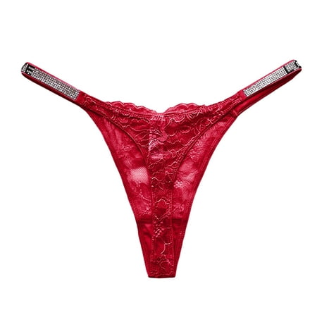 

OVTICZA Sexy Stretch Panties for Women T-Back Tangas Low Rise Lace G-String Thongs Underwear L Red