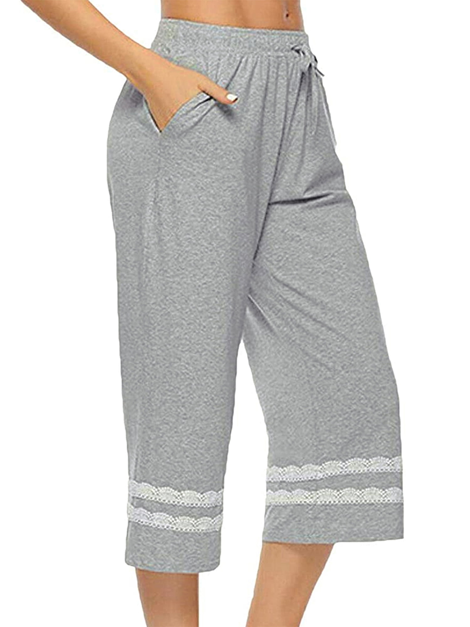 Women's Cotton Capri Pajama Pants Lounge Causal Bottoms Striped Sleep