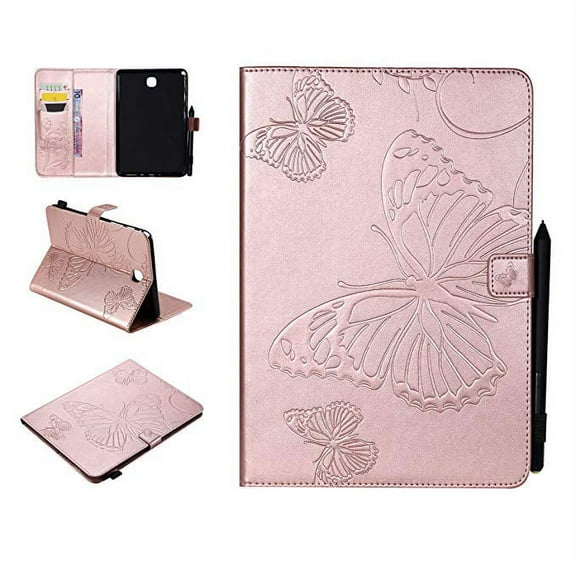 Galaxy Tab A 8.0-inch SM-T350/ SM-P350 Case, Allytech Embossed with Butterfly Series Folio Smart Wallet Case with Cards/Cash Holder for Samsung Galaxy Tab A 8.0" Tablet(SM-T350/ P350), Rosegold