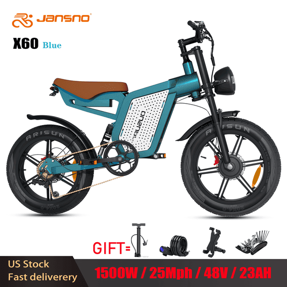 JANSNO off road Electric Bike for Adults,1500W(Peak)Dual Motor 29 MPH E Mountain Bike,48V 23Ah Battery 120 Miles long ranges, 20" x 4.0 Electric Dirt Bike,7-Speed ebike UL2849