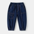 thumbnail image 2 of Gibobby Boy's Elastic High Waisted Jeans Straight Wide Leg Denim Pants Casual Baggy Jeans(Navy,5-6 Years), 2 of 4