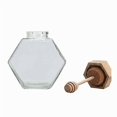 thumbnail image 4 of Honey Jar Clear Thick Glass Hexagon Shape with Wood Spoon and Cork Lid Syrup Dispenser, 4 of 4