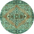thumbnail image 1 of Ahgly Company Machine Washable Indoor Round Medallion Turquoise Blue Traditional Area Rugs, 4' Round, 1 of 4