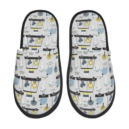 

Disketp Lion Hippo Elephant On The Car Fuzzy House Memory Foam Slippers Furry Fur Lined Bedroom Shoes Cozy Indoor-Large