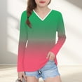 thumbnail image 2 of bbymog Girls Fashion Gradient T Shirt V Neck Long Sleeve Shirts Casual Girls Tops Green C 4 Years, 2 of 8
