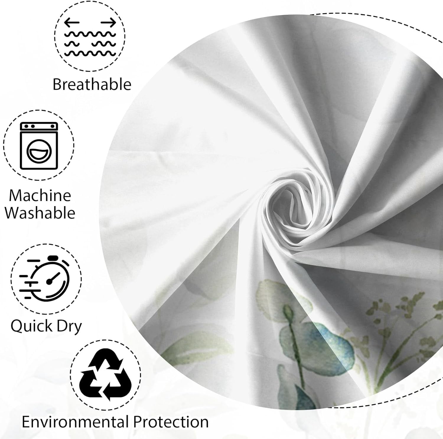 72x72 Inches Green Leaves Shower Curtain Watercolor Eucalyptus Sage Botanical Plants Flower Nature Scenery Shower Curtains for Bathroom Decor Waterproof Polyester Fabric with Hooks