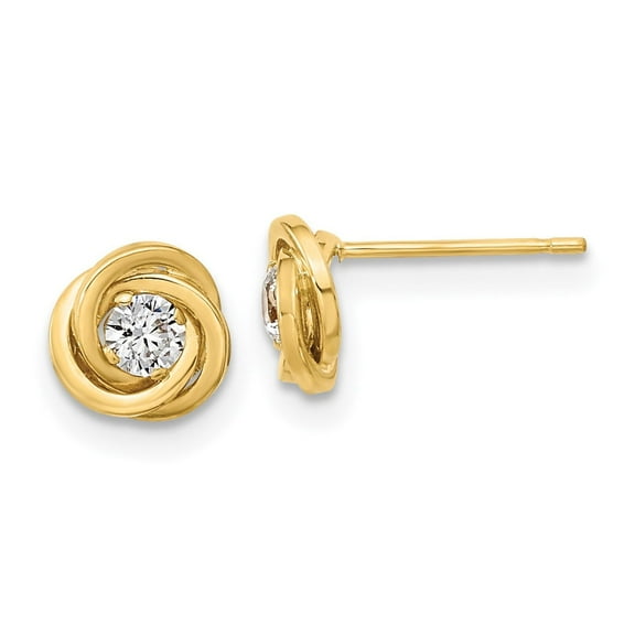 14k Yellow Gold Love Knot Stud Earrings with Round Diamond Center for Women, Fine Jewelry Symbolizing Eternal Love, Classic Minimalist Style for Everyday Wear
