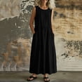 thumbnail image 6 of Guieoi Summer Dresses for Women under $10 Plus Size Flowy Solid-Color V-Neck Sleeveless Dress with Pockets Black L, 6 of 6