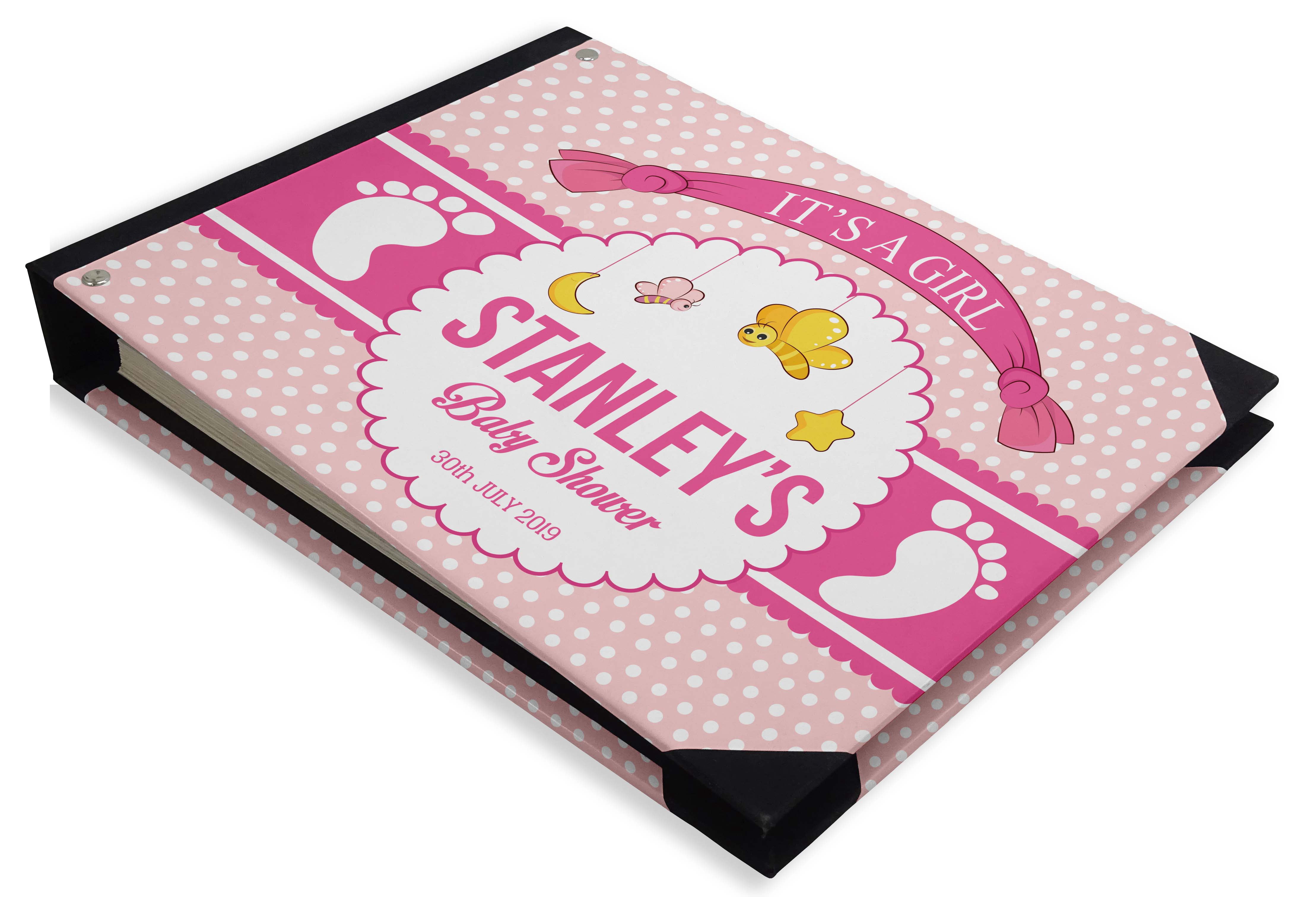 Darling Souvenir Pink Baby Footprint & Polka Dot Baby Shower&nbsp;Guestbook&nbsp;Hardbound Cover Personalized Printed Memory&nbsp;Guest&nbsp;Registry-9 x 12 Inches