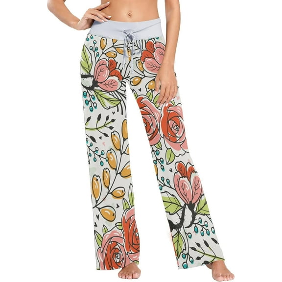 GZHJMY Women's Pajama Pants Blooming Roses Comfy Stretch Sleepwear Essentials womens Lightweight Lounge Terry Pajama Pant, X-Large