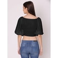 thumbnail image 3 of DressBerry Women's Solid Crop Top Blouse Elbow Length Balloon Sleeves Broad V Neck Casual Summer High Rise Short Slip On, 3 of 7