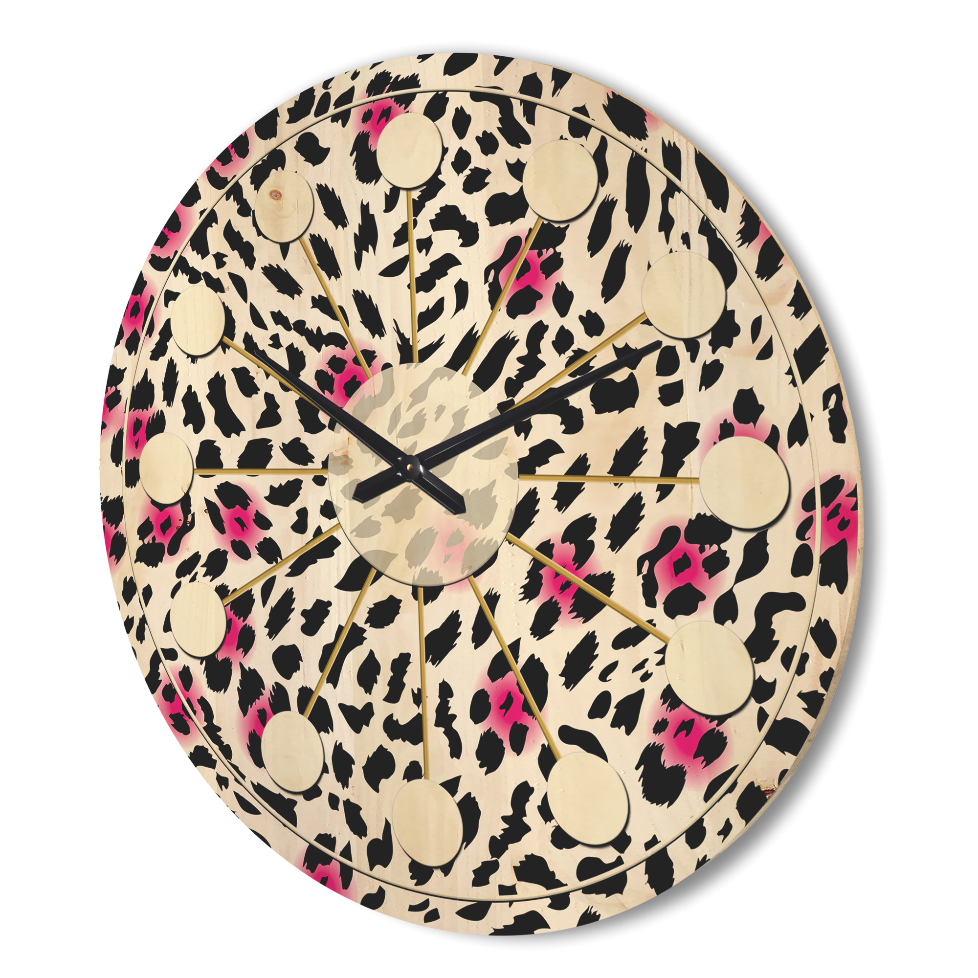 Designart 'Glam Leopard Retro Pattern' Mid-Century Modern Wood Wall Clock