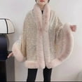 thumbnail image 2 of QQAMB Women Faux Fur Shawl Wrap Open Front Poncho Cape Sequin Beaded Pashmina Oversized Sweaters Shawl Fall Winter, 2 of 2