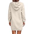 thumbnail image 4 of Stralyhd Oversized Hoodie Dress for Women Long Sleeve Henley Neck Hooded Pullover Fall Comfy Casual Trendy Dresses with Pockets Beige S, 4 of 5