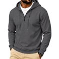 thumbnail image 2 of Trgacdwlo Mens Quarter Zip Hoodie Plain Long Sleeve Pullover for Men Drawstring Fall Winter Athletic Mens Hooded Sweatshirts Dark Gray XXL, 2 of 5