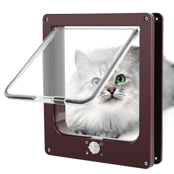 Cat Door - Interior/Exterior 4-Way Locking Pet Door for Cats, Coffee,XL
