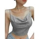 thumbnail image 1 of Txlixc Blusa de verano para mujeres, correas de espaguetis brillantes, negras cuello V de corte bajo para niñas Txlixc moda, 1 of 6