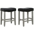 thumbnail image 3 of 24" Inch Upholstered Saddle Seat Bar Stool (Set of 2), Antique Gray/Leather, 3 of 5
