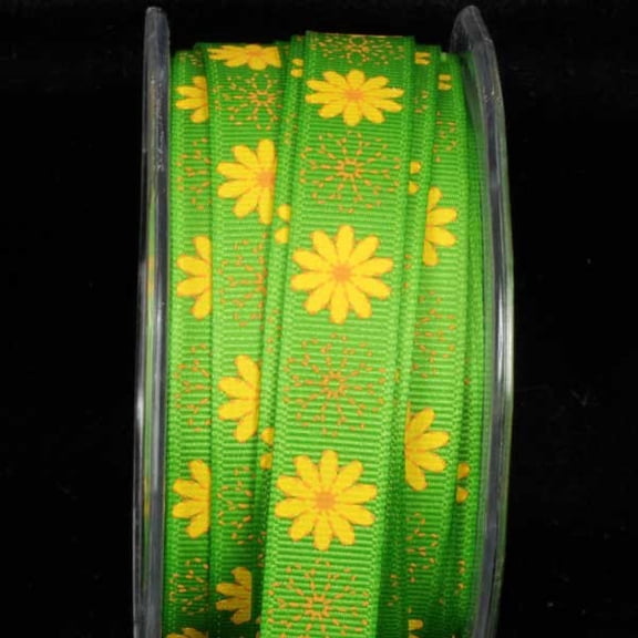 The Ribbon People Vibrant Green and Yellow Inga Flowers Grosgrain Craft Ribbon 5/8" x 108 Yards
