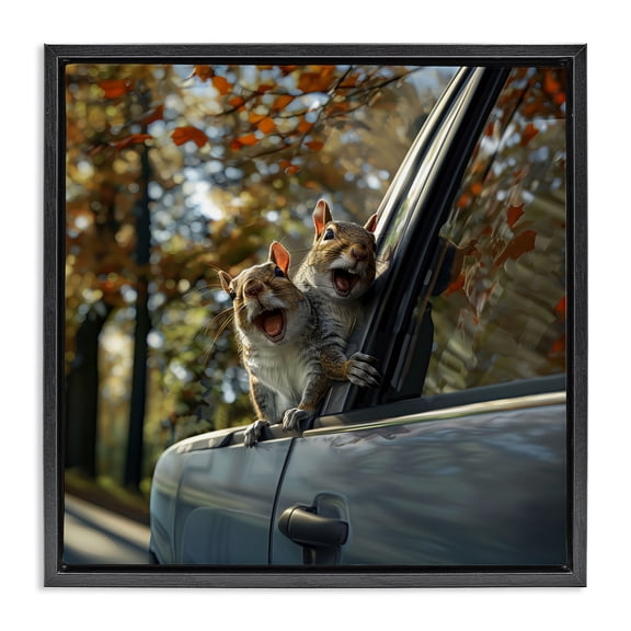 Stupell Industries Eclectic Funny Squirrel Truck Black Floating Frame Canvas Art, 18 x 18, by Jim Baldwin
