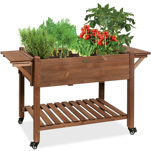 Best Choice Products 57x20x33in Mobile Raised Garden Bed Elevated Wood Planter Box w/ Folding