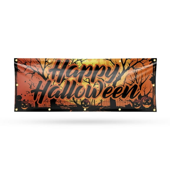 Happy Halloween Banner Sign 48 Inch x 120 Inch | 13 oz Vinyl with Metal Grommets | Heavy-Duty Single-Sided Outdoor Durable Printed High-Quality Weatherproof | Made in the USA