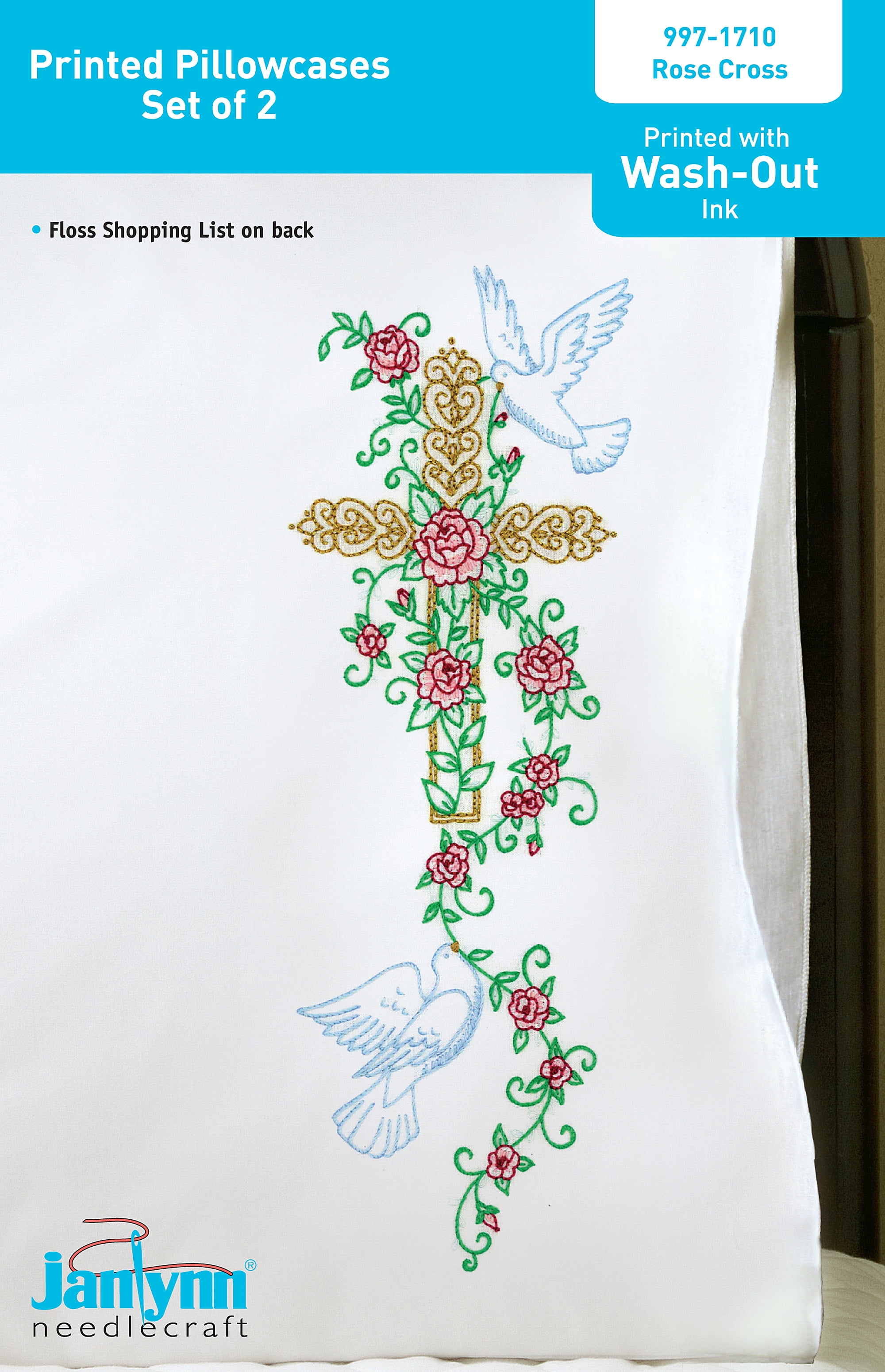 Janlynn Embroidery Rose Cross Pillowcase Kit