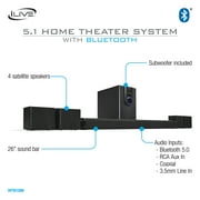 iLive IHTB142B Wireless 5.1 Channel Surround Sound 80 Watt Continuous Power Subwoofer, Black