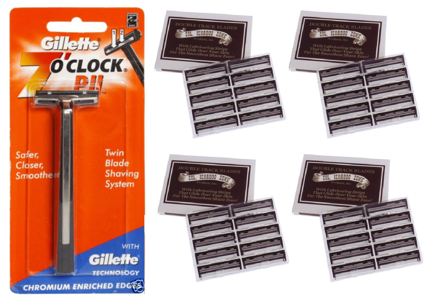 Gillette 7 O'Clock PII Trac II Razor + Colonel Ichabod Conk Trac II Blade  Cartridges 10 ct. (Pack of 4) 