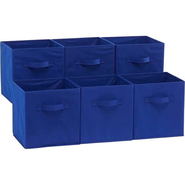 Amazon Basics - Cubos de almacenamiento plegables de tela con asas, 10.5 x 10.5 x 11 pulgadas, color beige, paquete de 6,Marino