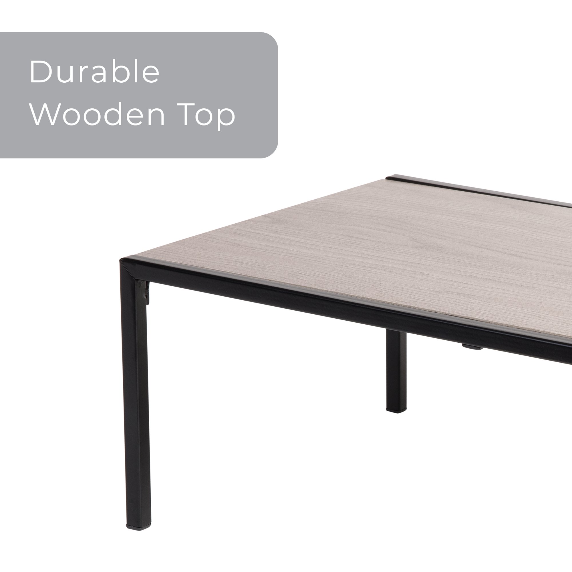 Smart Design Expandable Kitchen Storage Shelf with Premium Wood Accents- Black
