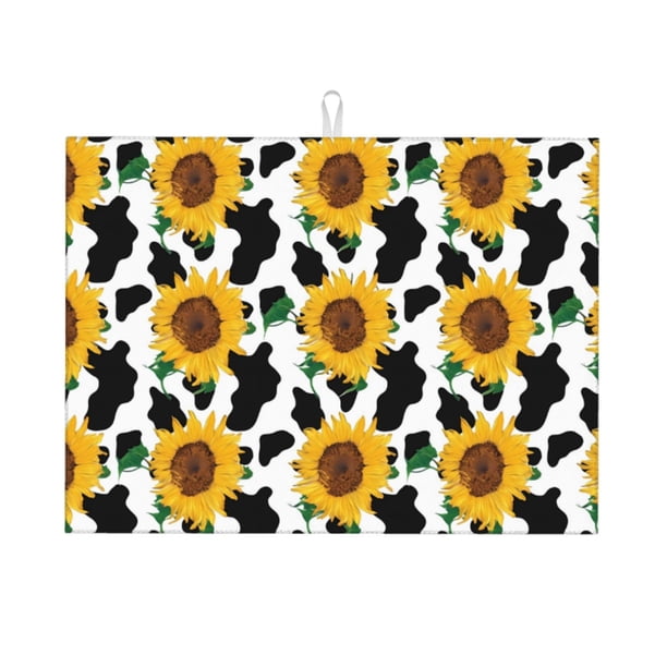 Balery Cute Cow Print Sunflower B Alfombrilla de Secado para Cocina, 18x24 Pulgadas, Súper Absorbente para Platos y Encimeras