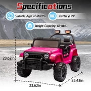 12 Volt Ride on Toys for Toddlers w/Remote Control, Electric Ride on Truck Car w/ Shock Absorption, 3 Speeds, Bluetooth, Lights, Steering Wheel Quick Release (Pink)