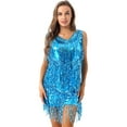 thumbnail image 2 of inhzoy Women's V Neck Shiny Sequins Tassel Latin Dance Dress, 2 of 7
