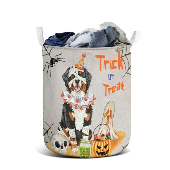 Trick or Treat Bernese Mountain Dog Funny Mummy Cosplay Pumpkin Candy Basket Foldable Laundry Basket Berner Lover Gifts Organizer Storage with Handles - 12016
