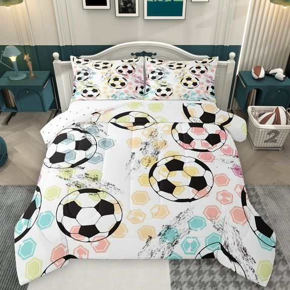 Homewish Football Ball Game Bedding Comforter Set,Modern Geometric Hockeycomb Twin Comforter Sets,Colorful Hexagon Bedding Set For Boys Kids,Luxury Bedroom Decor Reversible,2 Pieces