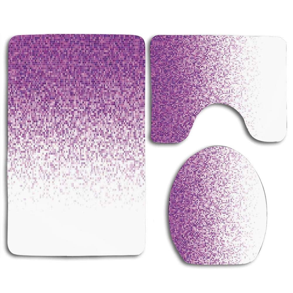 Erehome Magenta Computer Art Style Tile Mosaic Squared Complex Pixel Party Mix Art Concept Purple White 3 Piece Bathroom Rugs Set Bath Rug Contour Mat And Toilet Lid Cover Walmart Canada