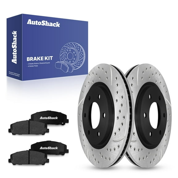 AutoShack Front Drilled & Slotted Brake Rotors Ceramic Brake Pads | Replacement for INFINITI QX56 2014-2024 QX80 2017-2024 Nissan TITAN Armada 4WD RWD | E-Coated | 6-PC Brake Kit | ShadowGuard