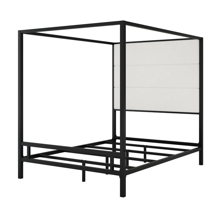 Euroco Queen Canopy Bed with Upholstered Headboard, Black photo 7