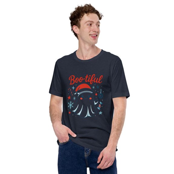 Cute Christmas Ghost Shirt, Boo Tiful Santa Hat Graphic T-Shirt, Funny Holiday Gift, Spooky Season Tee, Gildan 5000 Cotton