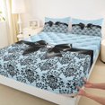 thumbnail image 3 of Manfei Retro Damask Baroque Fitted Sheet Full,Black Dreamy Bowknot Bed Set,3pcs,1 Fitted Sheet and 2 Pillowcases, 3 of 6