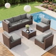 thumbnail image 6 of 7-Piece Patio Furniture Set, PE Rattan Outdoor Couch with Cushions and Glass Coffee Table, Wicker Sofa Set for Backyard, Porch, Garden, Balcony - Gray, 6 of 8