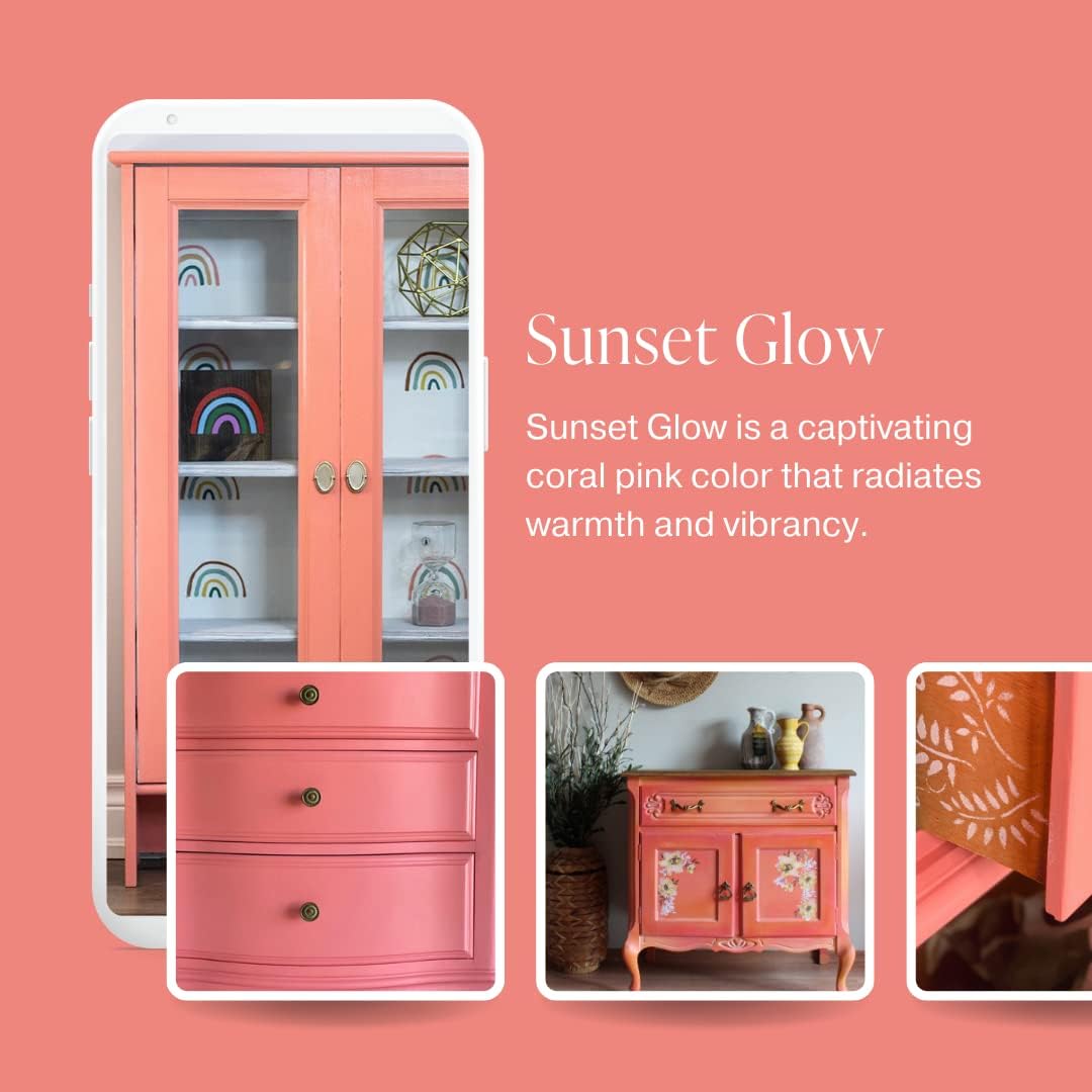 JJEAN-Country Chic All-in-One Chalk Paint for Furniture, Cabinets, Home Decor, Eco-Friendly, Matte Finish, Built-In Primer & Top Coat for Wood, Metal - Sunset Glow (Coral Pink) - 4 oz (118 ml)