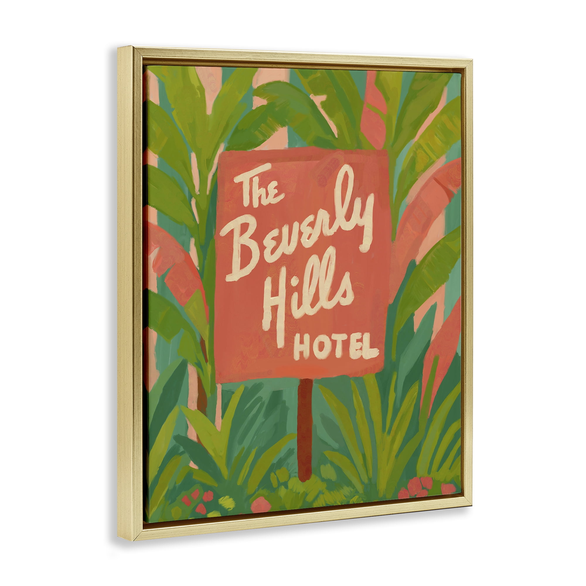 Stupell Industries Tropical Beverly Hills Hotel Gold Framed Floater Canvas Wall Art, design by Amelia Noyes
