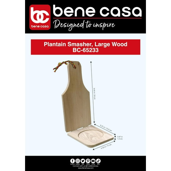 Bene Casa Wood Tostonera Plantian Smasher Longitud 10 pulgadas, Altura 10 pulgadas, Peso 1 oz