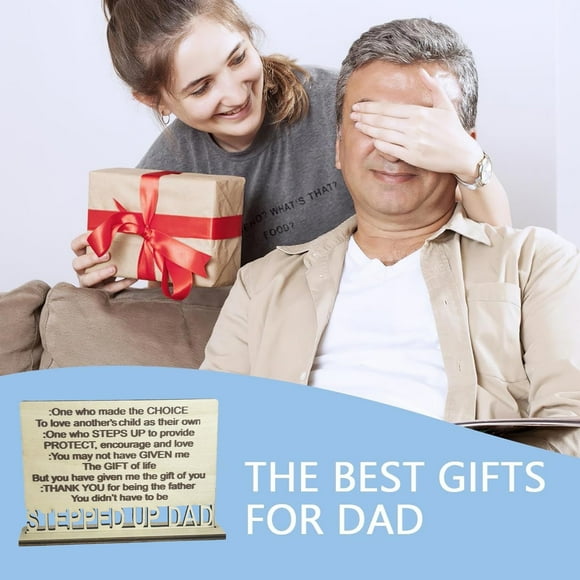 fsxdhpcsgfc And Ornament Set Stepped Up Dad Wood Standing Sign Plaque Meaningful Home Decoration Present For Father's Day