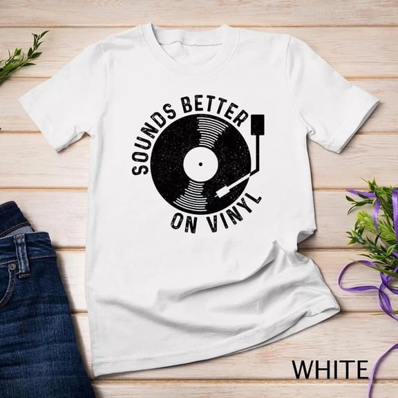 Kiraa Tee With Vinyl Record Sounds Better On Vinyl Vintage Retro Dj Gift T-Shirt Unisex T-Shirt Birthday Gifts; For Men & Women