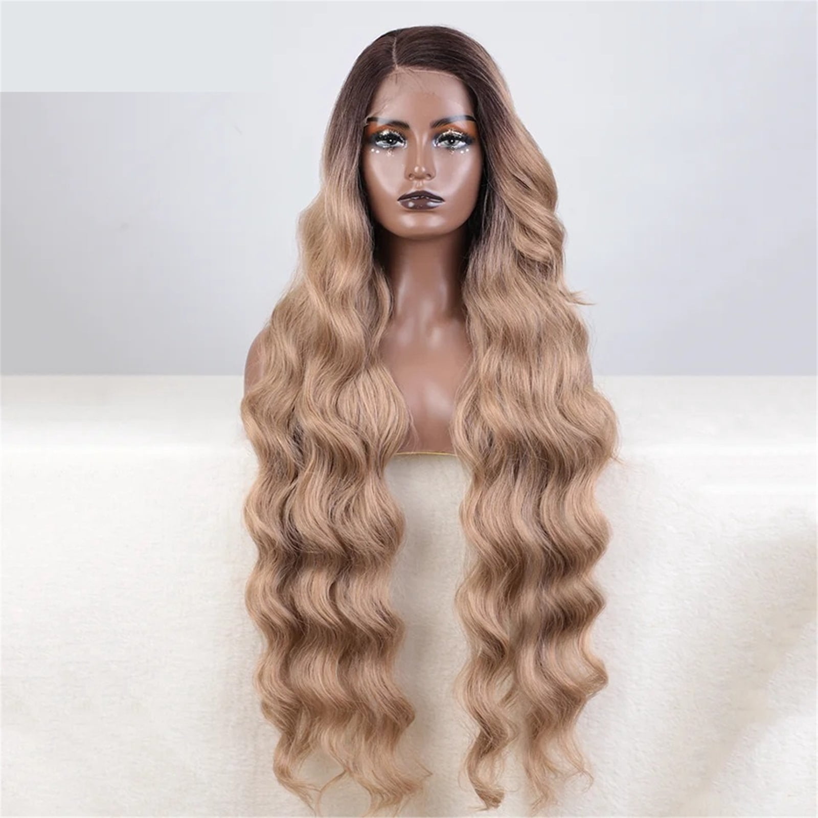 Synthetic Lace Front Wig Long Wavy 36 " Body Wavy Side Part Wig for Women Ombre Blonde